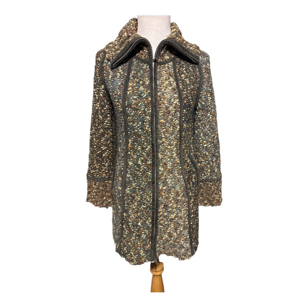 Women's Textured Tweed Zip-Front Coat - Multicolor